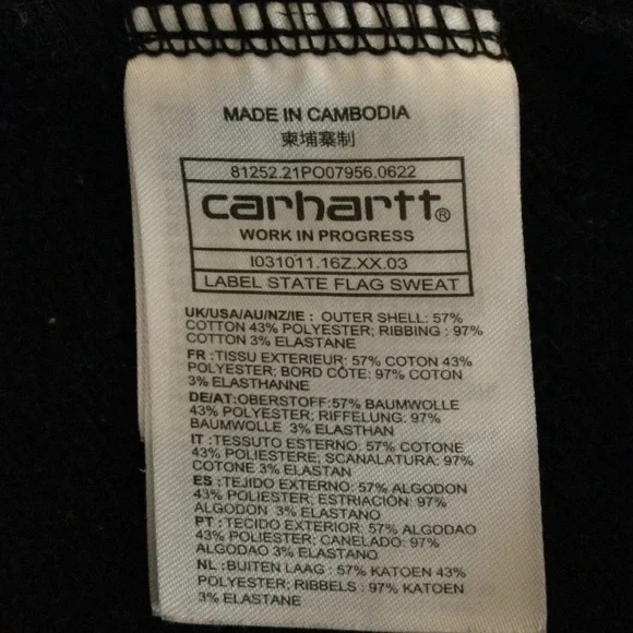 Carhartt WIP Label State Flag Black Sweatshirt Size XL